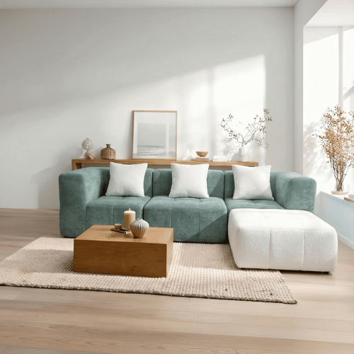 Canapé modulable compressé convertible Eden Complet 3 places Vert Sauge Blanc