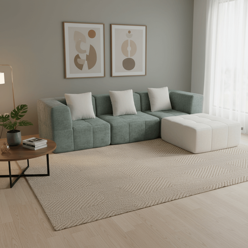 Canapé modulable compressé convertible Eden Complet 3 places Vert Sauge Blanc