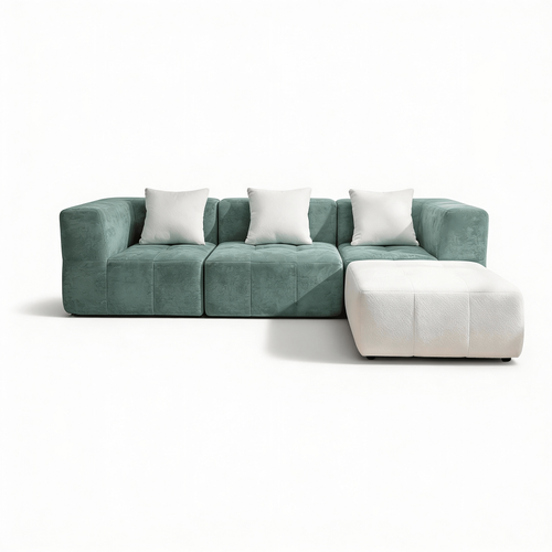 Canapé modulable compressé convertible Eden Complet 3 places Vert Sauge Blanc