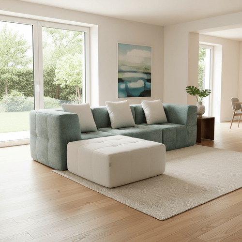 Canapé modulable compressé convertible Eden Complet 3 places Vert Sauge Blanc