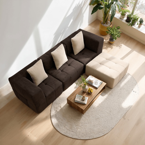 Canapé modulable compressé convertible Eden Complet 3 places Marron Beige