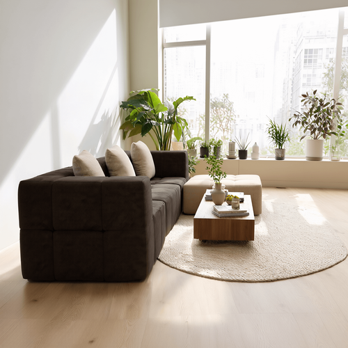 Canapé modulable compressé convertible Eden Complet 3 places Marron Beige