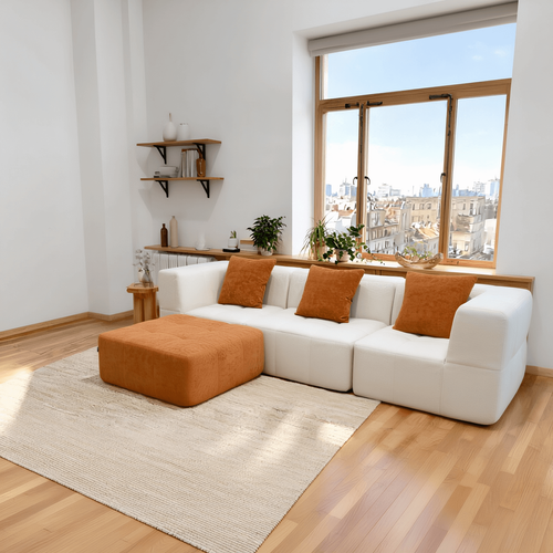 Canapé modulable compressé convertible Eden Complet 3 places Blanc Orange