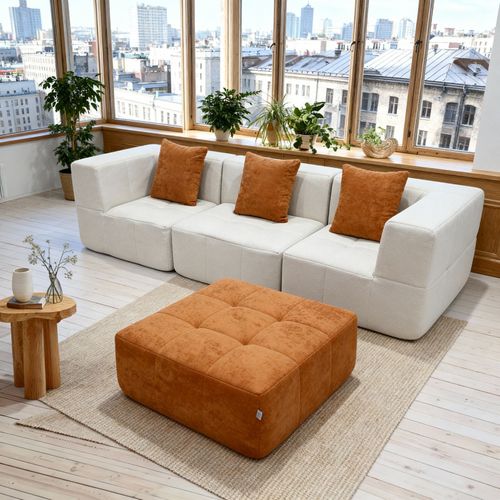 Canapé modulable compressé convertible Eden Complet 3 places Blanc Orange