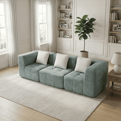 Canapé fixe compressé Eden Simple 3 places Vert Blanc