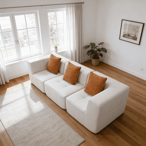 Canapé fixe compressé Eden Simple 3 places Blanc Orange