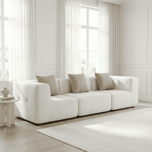 Canapé fixe compressé Eden Simple 3 places Blanc Beige