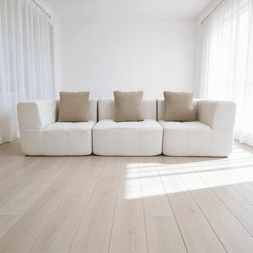 Canapé fixe compressé Eden Simple 3 places Blanc Beige