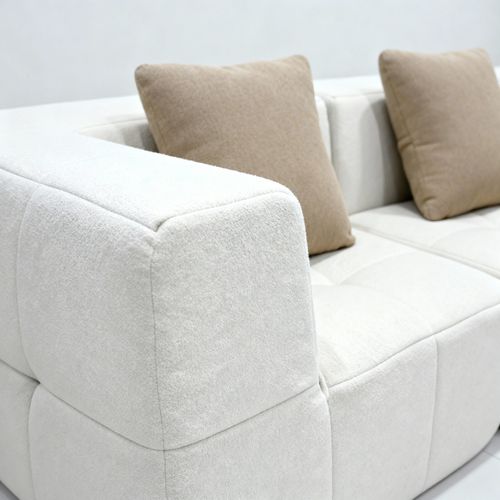 Canapé fixe compressé Eden Simple 3 places Blanc Beige