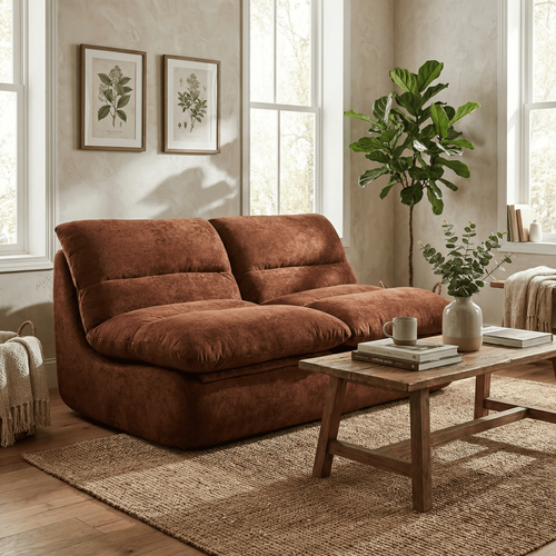 Canapé compressé Salon Séjour Nuvia Double 2 places Marron chocolat