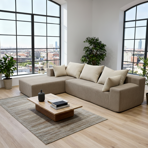 Canapé angle fixe Compressé Luna 3 places design Beige Blanc Gauche