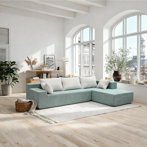 Canapé angle fixe Compressé Luna 3 places design Vert Blanc Droite