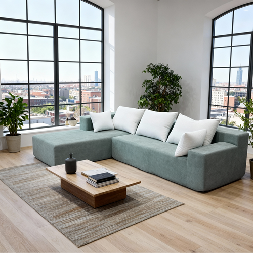 Canapé angle fixe Luna 3 places design Vert Blanc gauche