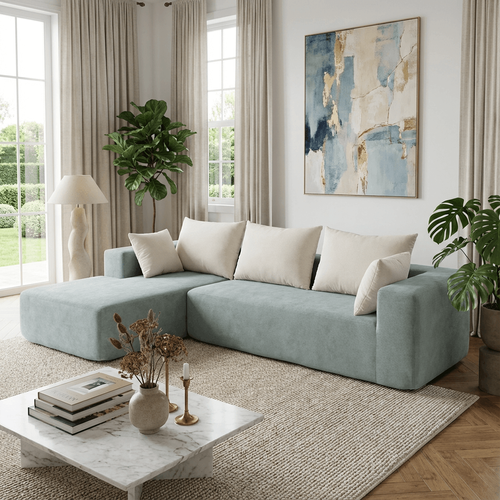 Canapé angle fixe Luna 3 places design Vert Blanc gauche