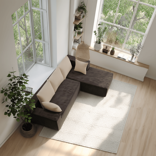 Canapé angle fixe Luna 3 places design Marron Beige Droite