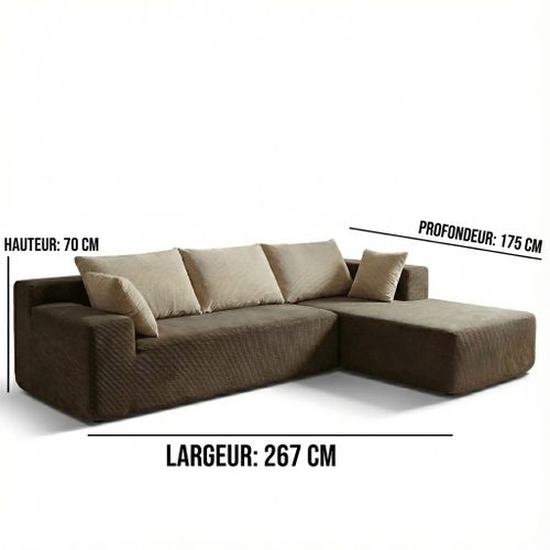 Canapé angle fixe Luna 3 places design Marron beige gauche