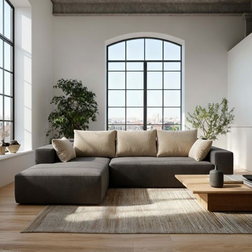 Canapé angle fixe Luna 3 places design Marron beige gauche