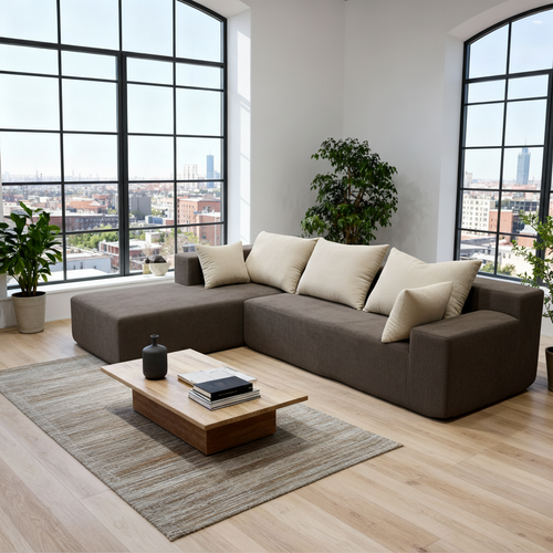 Canapé angle fixe Luna 3 places design Marron beige gauche