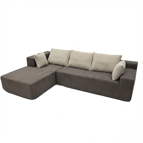 Canapé angle fixe Luna 3 places design Marron beige gauche