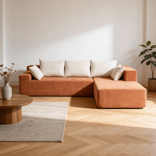 Canapé angle fixe Compressé Luna 3 places design Orange Blanc Droite