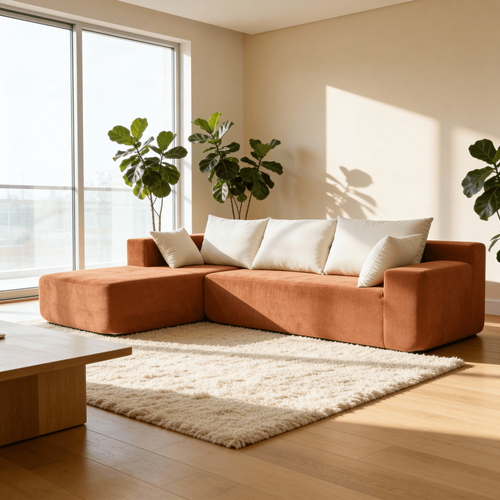 Canapé angle fixe compressé Luna 3 places design Orange Blanc Gauche