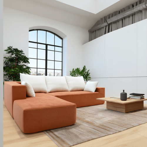 Canapé angle fixe compressé Luna 3 places design Orange Blanc Gauche