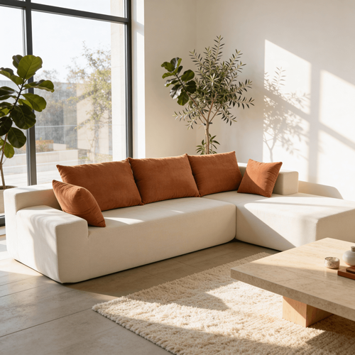 Canapé angle fixe Compressé Luna 3 places design Blanc Orange Droite