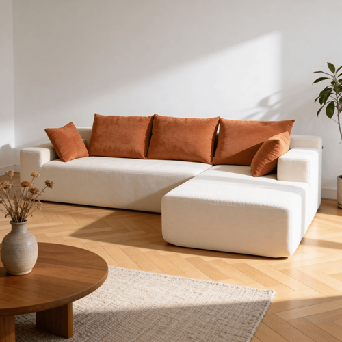 Canapé angle fixe Compressé Luna 3 places design Blanc Orange Droite