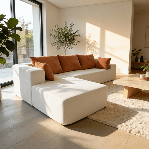 Canapé De Salon  Compressé Luna 3 Places - Blanc Orange Gauche