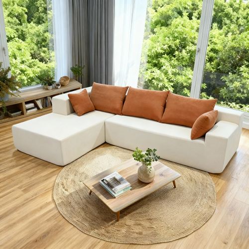 Canapé De Salon  Compressé Luna 3 Places - Blanc Orange Gauche