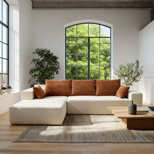 Canapé De Salon  Compressé Luna 3 Places - Blanc Orange Gauche