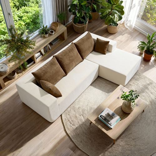 Canapé angle fixe Compressé Luna 3 places design Blanc Marron Droite