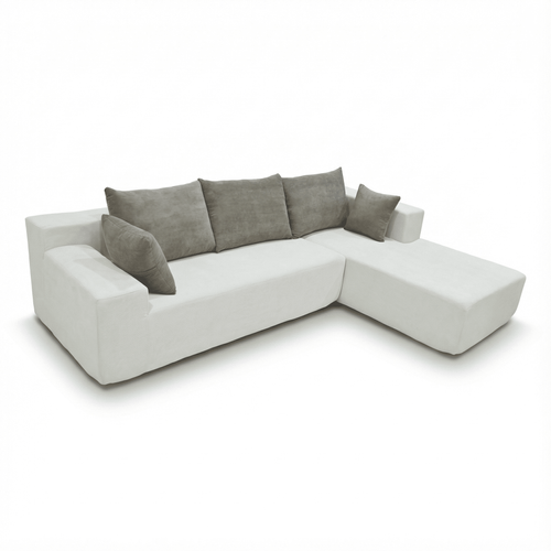 Canapé angle fixe Compressé Luna 3 places design Blanc Marron Droite