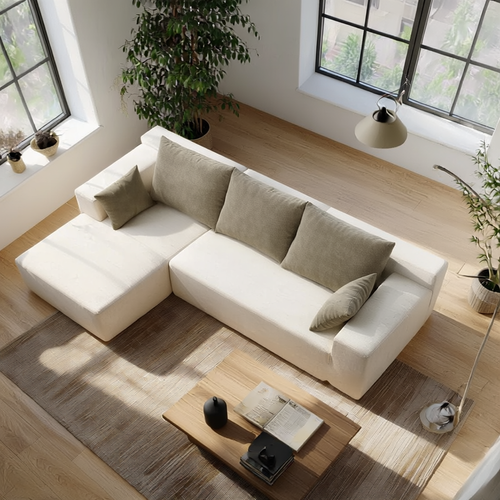 Canapé angle fixe Compressé Luna 3 places design Blanc Beige gauche