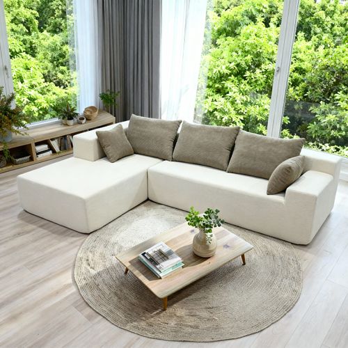 Canapé angle fixe Compressé Luna 3 places design Blanc Beige gauche