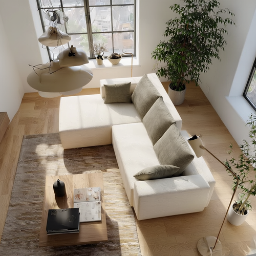 Canapé angle fixe Compressé Luna 3 places design Blanc Beige gauche