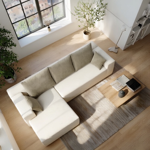 Canapé angle fixe Compressé Luna 3 places design Blanc Beige gauche