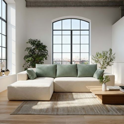 Canapé angle fixe Compressé Luna 3 places design Blanc Vert Droite