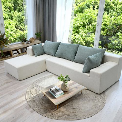 Canapé angle fixe Compressé Luna 3 places design Blanc Vert Droite