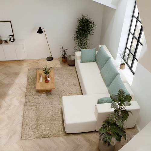 Canapé angle fixe Compressé Luna 3 places design Blanc Vert Droite