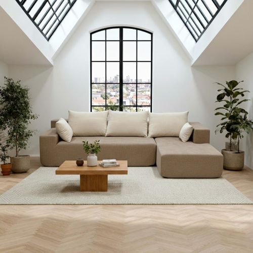 Canapé angle fixe Compressé Luna 3 places design Beige Blanc Droite