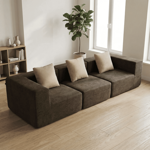 Canapé fixe compressé design Pure 3 places Marron Beige