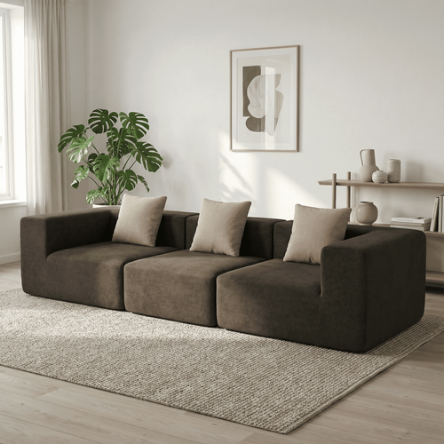 Canapé fixe compressé design Pure 3 places Marron Beige
