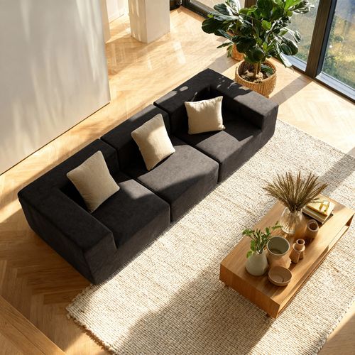 Canapé fixe compressé design Pure 3 places Marron Beige