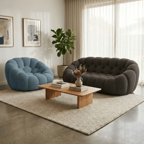 Pack Cocoon Canapé compressé Chocolat + Fauteuil - Bleu