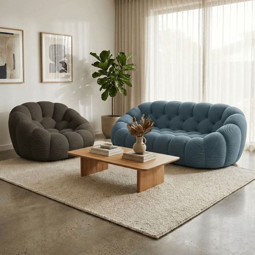Pack Cocoon compressé Canapé Bleu + Fauteuil - Chocolat
