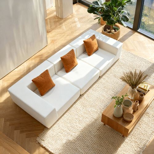 Canapé fixe compressé design Pure 3 places Blanc Orange