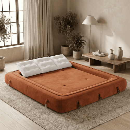 Canapé convertible compressé Salon Modulable Dépliable Okoa 2 Places Orange Blanc