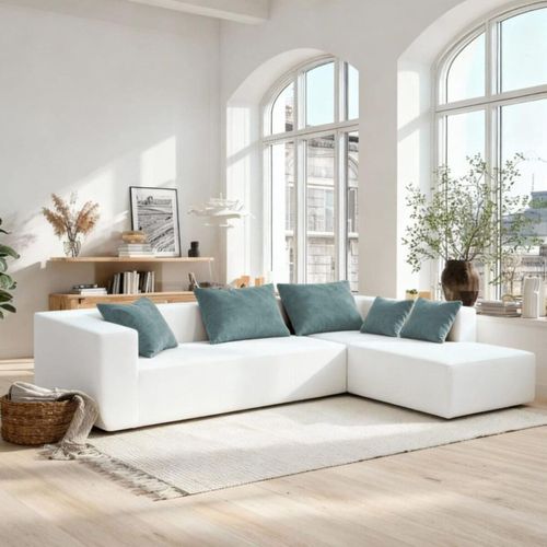 Canapé angle fixe Luna 3 places design Blanc Orange gauche