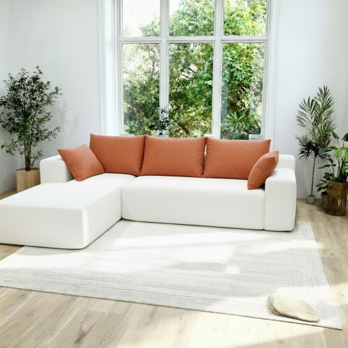 Canapé angle fixe Luna 3 places design Blanc Orange gauche